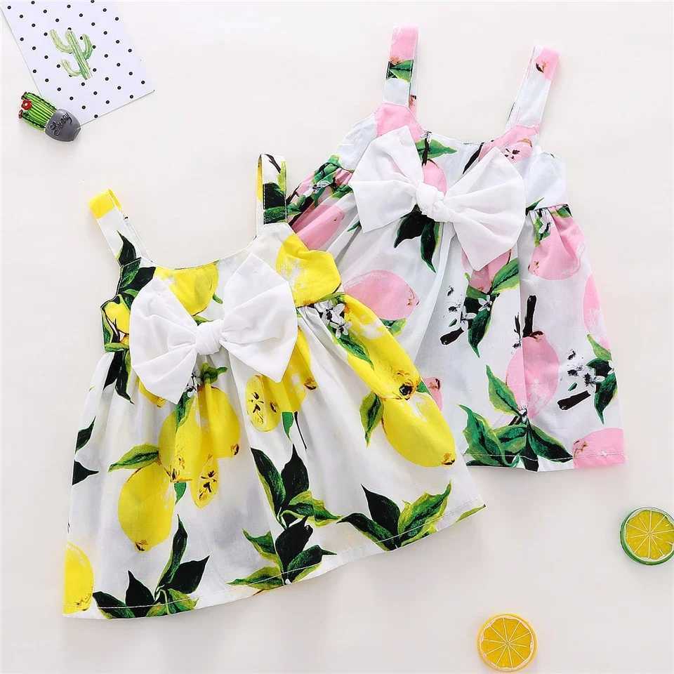 New Cute Printed Sleeveless Newborn Princess Dress Summer Baby Girl Dress Big Bow Baby Girl Birthday Dress Baby Girl Clothes Z250214