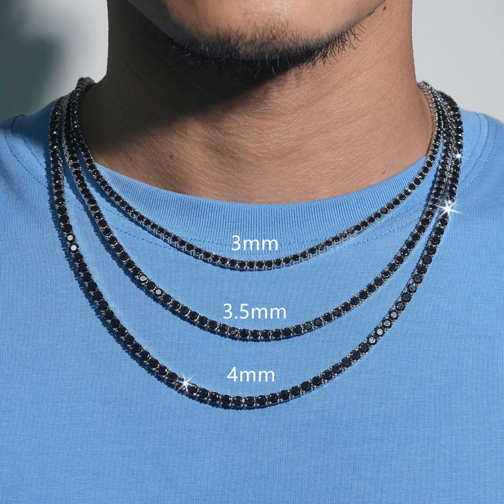 Diamond Hair New 4mm 925 Silver Set Black Moissanite Single Row Tennis Necklace Hip Hop Accessories Can Be Tested Diamond Pen