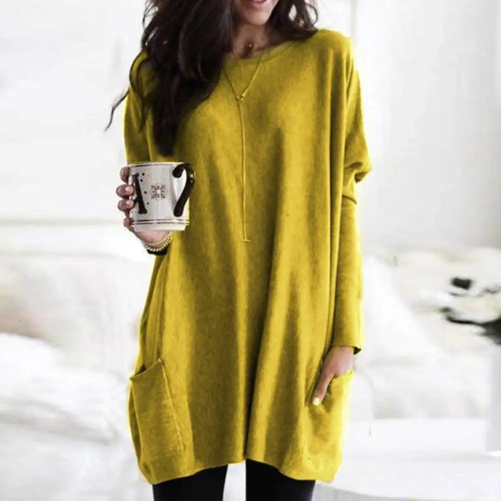 Womens Long Sleeve Pocket Tunic Tops Blouse Ladies Casual Loose Jumper Pullover Plus Size Clothing For Female 250211