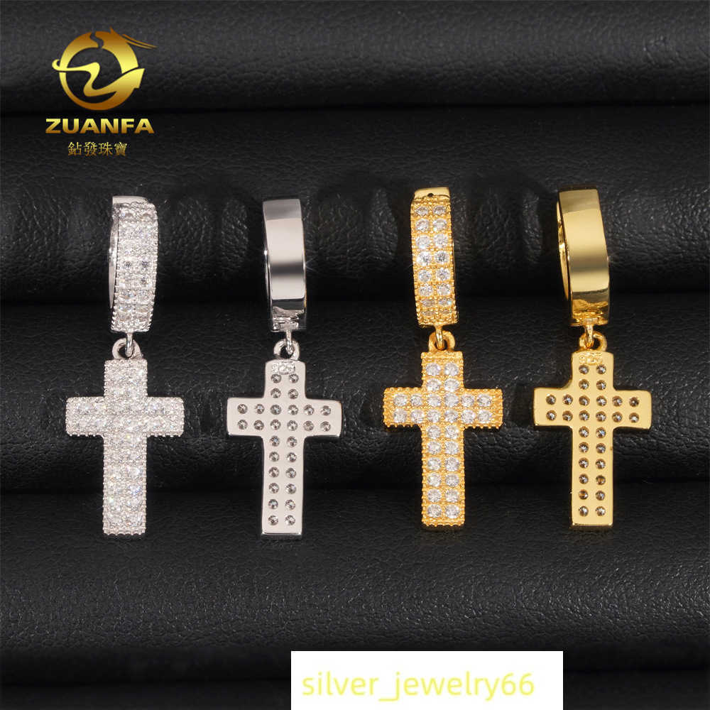 Diamond Hair Jewelry New Mens and Womens Cross Earrings S925 with Moissan Hip Hop Silver Earrings