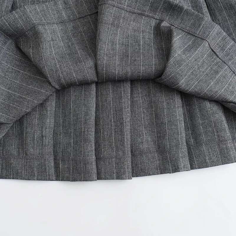 Solid Winter Women's Fashion Casual Loose Coat Mini Temperament Set Pinstripe Blend Suit Skirt Gray Office Lady
