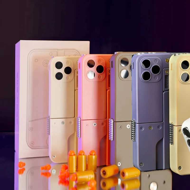Folding Gun IC380 Toys Pistol Mobile Phone Model Bullet Soft Ammo Shelling Cool Phone 14Pro Max Gift Outdoor Game Sports Toy GunT250214