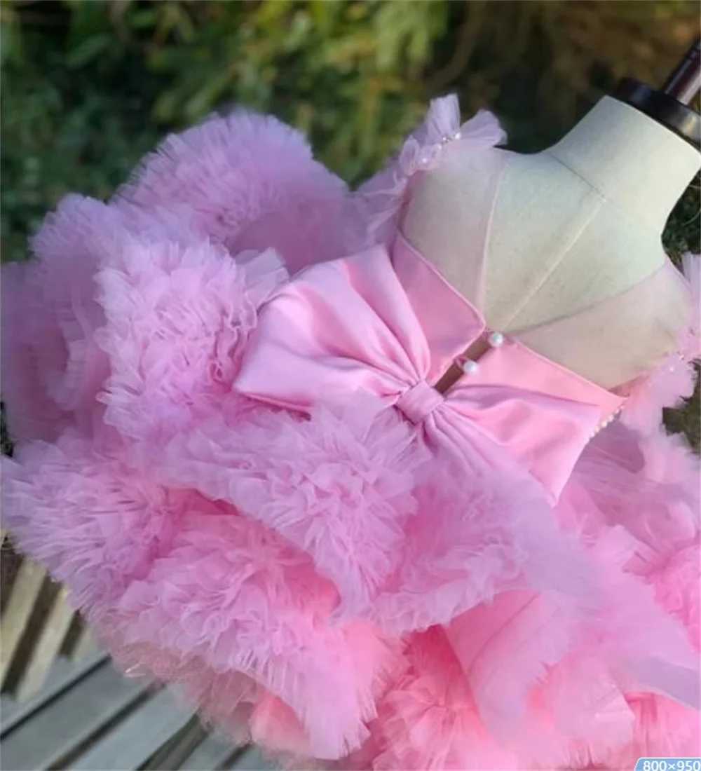 Pearl Wedding Prom Light Blue Flower Girl Dress Short Layered Made To Order Birthday Pageant Communion Robe Baby Par Z250214