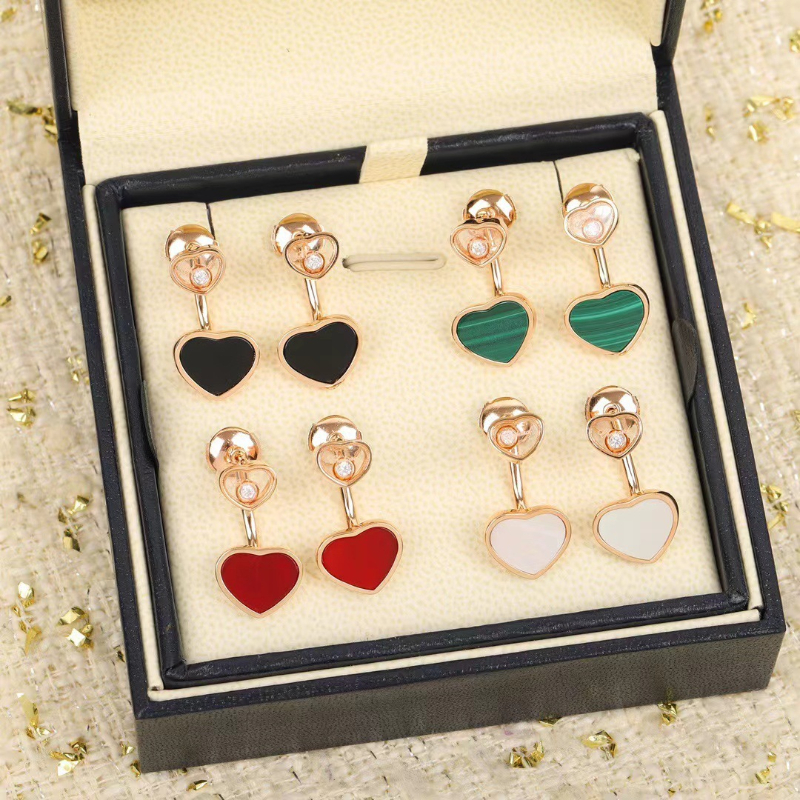 18K gold love heart dangle earrings for women retro vintage lovely hearts designer mother of pearl top grade luxury earring earings ear rings jewelry