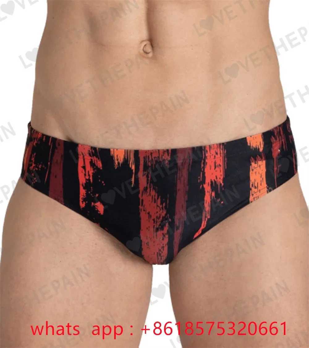 Mens Team Painted Stripes Brief Swimsuit Triangle Swimsuit Leg Boxer Swimming Trunks Swimming Trunks Panties Training Pants W250214