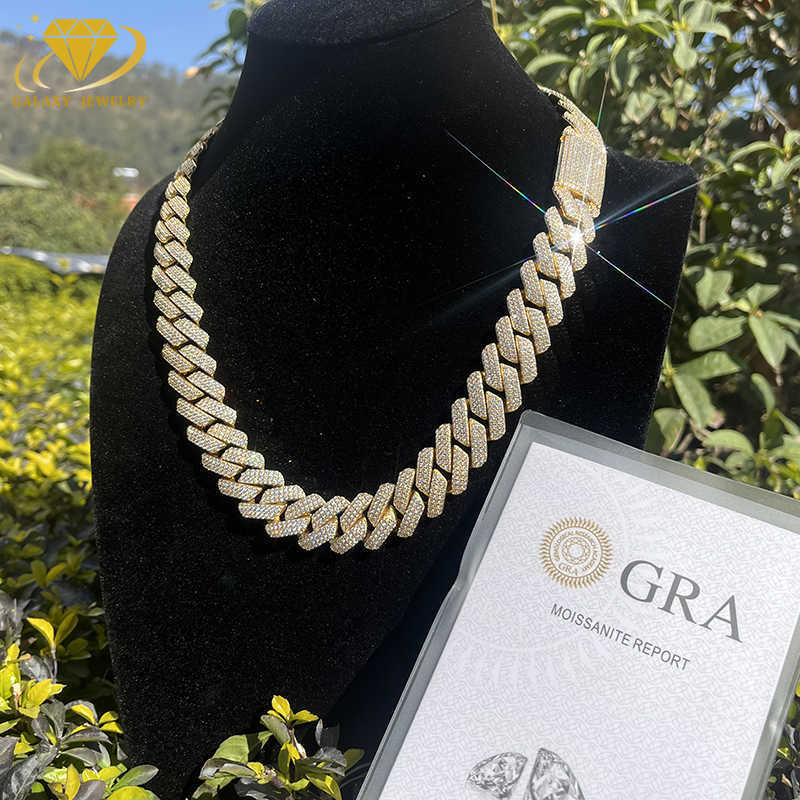 Hip Hop Jewelry Large Size 18mm Necklace VVS Moissanite With Certificate White Gold Plated Cuban Link Chain For Rapper