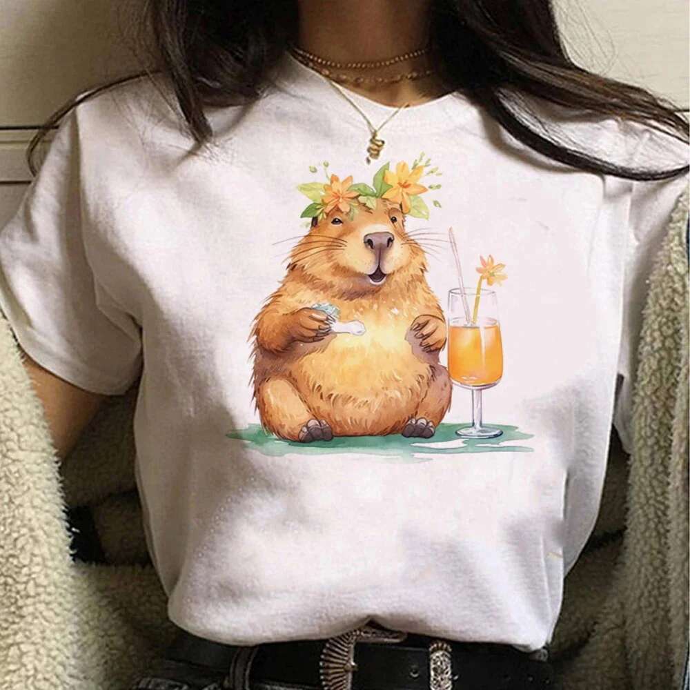 Capybara T-Shirt Funny Capy Birthday Graphic Casual Plus Size Women Vintage Cartoon Print Streetwear Short Sleeve Tees