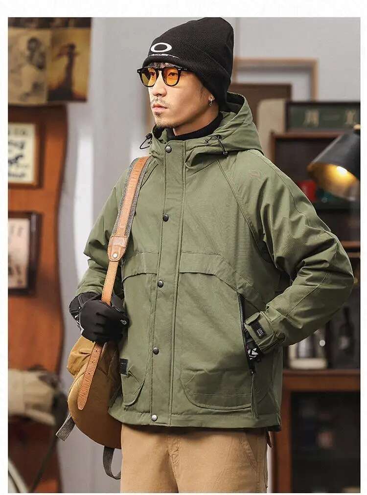 Fall Winter Men's Thickened Padded Workwear Outdoor Hooded Coats Loose-Fit Casual Windbreaker Jacket With Cotton ing