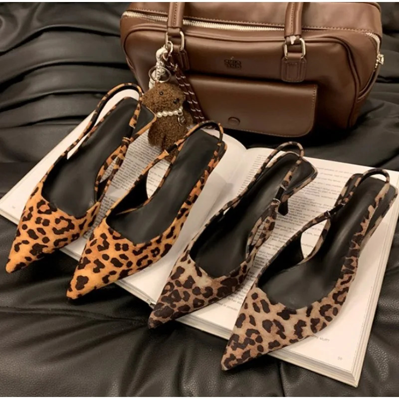 Summer High-heeled Sandals Fashionable Pointed Toe Sexy Stiletto Heels Leopard Print Womens High Heel Pumps Mules 250220