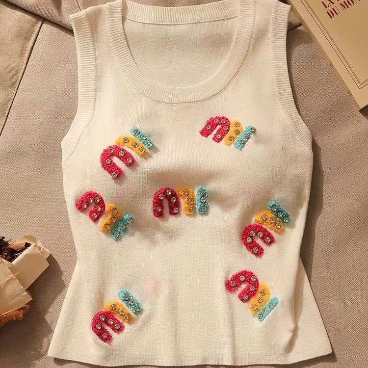 Ladies Slvel Vest Knit Letter Design Slim Fit Suspender Top - Casual Slvel Sweater Womens Bottoming Shirt for Stylish Women y250528NI3J