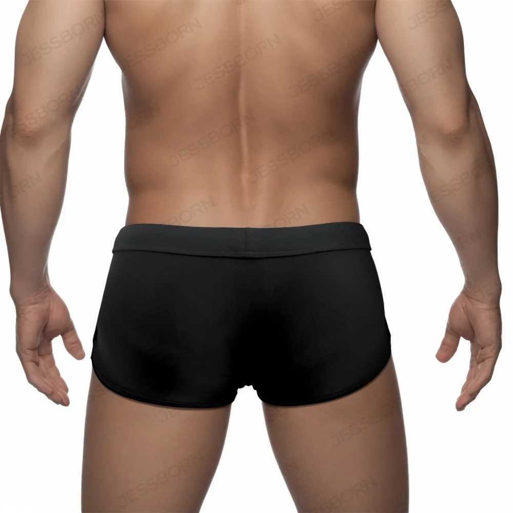 Sexy Mens Mesh Swimming Trunks Nylon Solid Beach Shorts Swimwear Summer Mayo Male Pad Push Up Sport Surfing Bathing Suit W250214