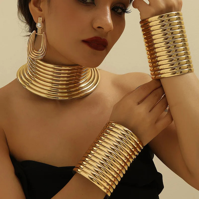 5pcs/set Vintage Leather African Jewelry Set Choker Necklace Bracelet Earrings Set For Women Collar Necklace Set Jewelry Gifts 250213