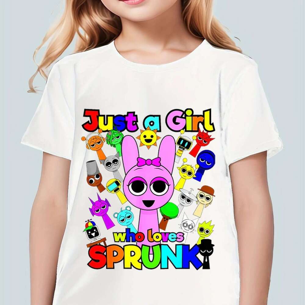 Just a girl who loves Sprunki kids T-shirt summer kids Incredibox short sleeve t-shirts boys cartoon tall girls casual clothing