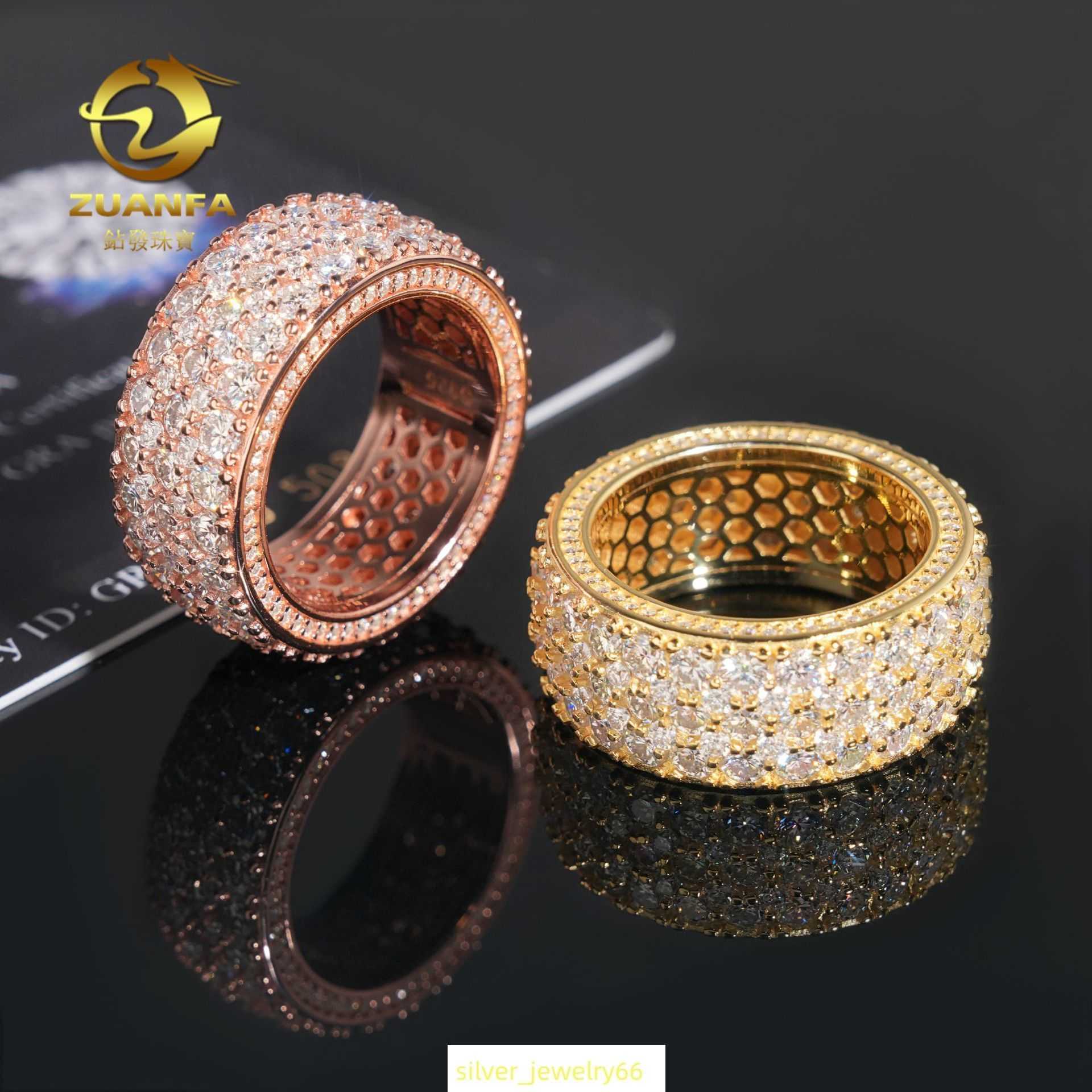 Diamond hair new S925 silver inlaid D-color vvs moissanite ring for men and women three row stone ring