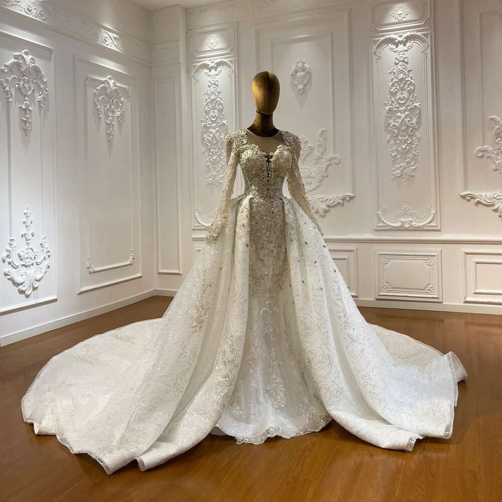 Custom Amanda New Design Long Sleeves 2 in 1 Mermaid Bridal Dress