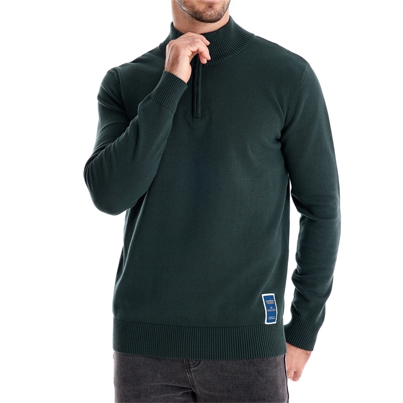 AIOPESON Mens Quarter Zip Cotton Pullover Sweaters Solid Color Casual Social Knit Mock Neck Polo for Men y250207