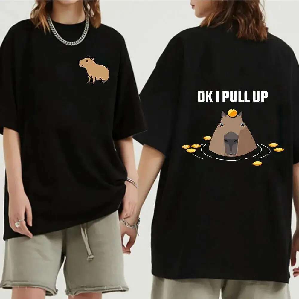 Funny Animals Capybara Cartoon Print T Shirt Womenmen Cotton Plus Size Tops T-Shirt Y2k Unisex Fashion Haruku Tees