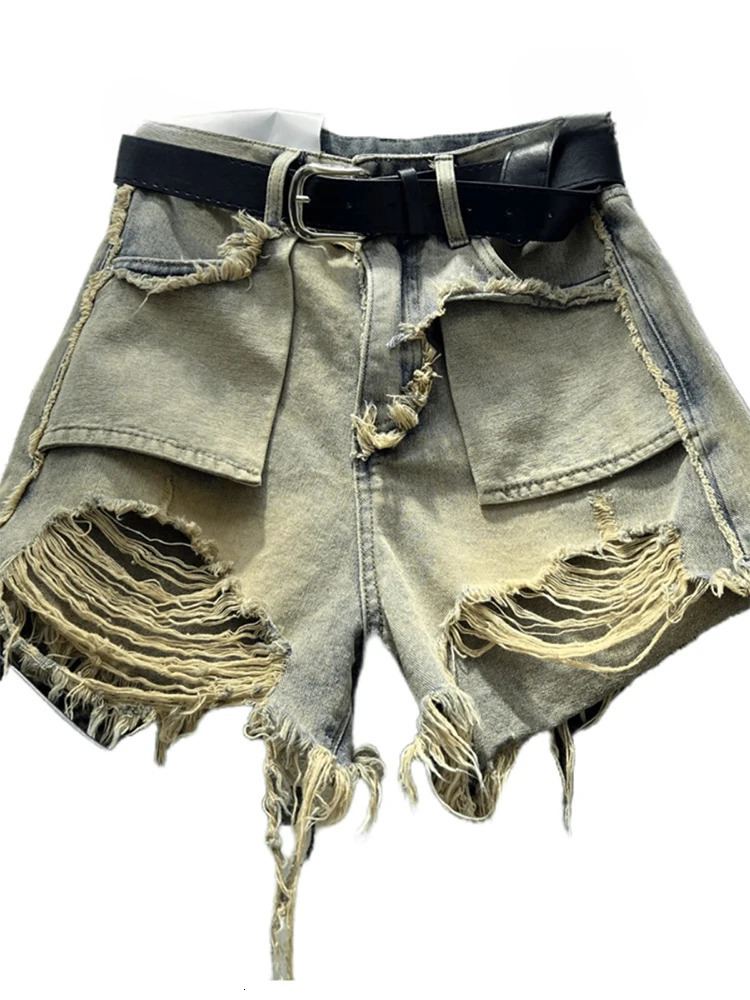 Womens Blue Ripped Denim Fashion High Waist Y2k Korean Mini Jeans Shorts Harajuku 90s 2000s Clothes Summer 250213 XJ260206