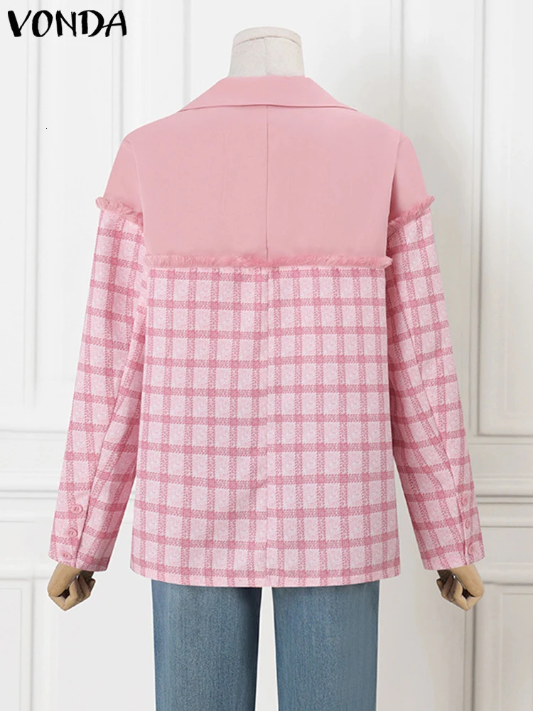 VONDA Women Elegant Long Sleeve Blazer Spring Plaid Patchwork Suits Casual Loose Jackets Female Lapel Neck Open Up Coats 250213