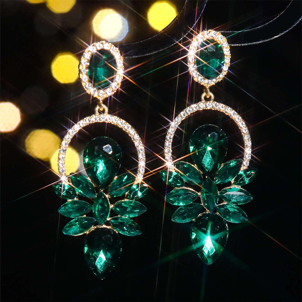 High end colored glass rhie with feminine style, exaggerated earrings, earrings accessories