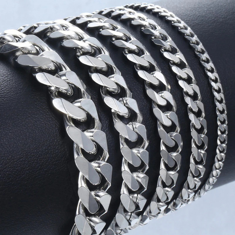 Trendy Cuban Chain Men Bracelet Classic Stainless Steel 3579mm Width Chain Bracelet For Men Women Jewelry Gift 250214