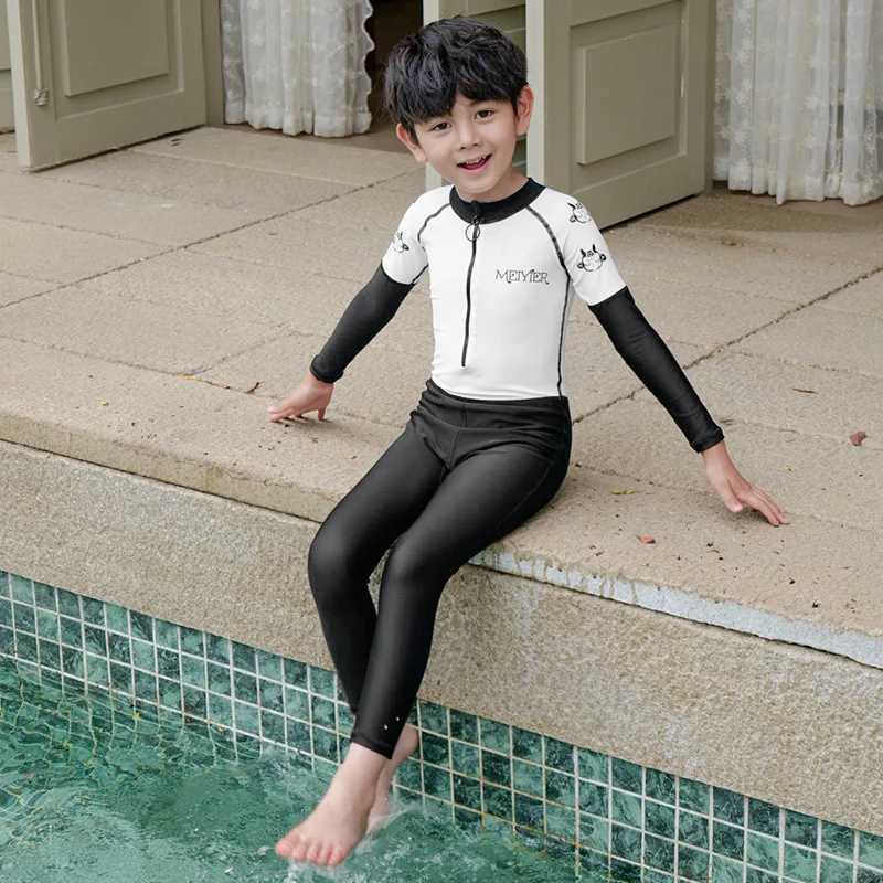 Fashion Swimming Custome Suit For Kids 2024 One Piece Longsleeve Swimsuit Child Full Body Bathing Suit Z250214