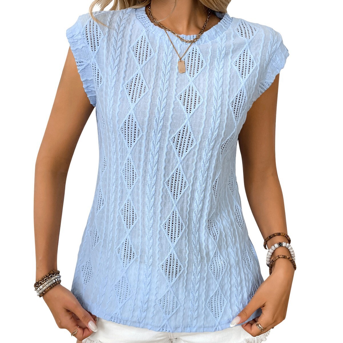 Designer New Women Round Neck Jacquard Short Sleeved Loose T-shirt Vest For Summer 2025