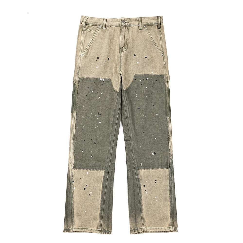 High Street Ink Painted Patchwork Jeans For Men And Women Straight Casual Baggy Denim Trousers Oversized Loose Cargo Pants