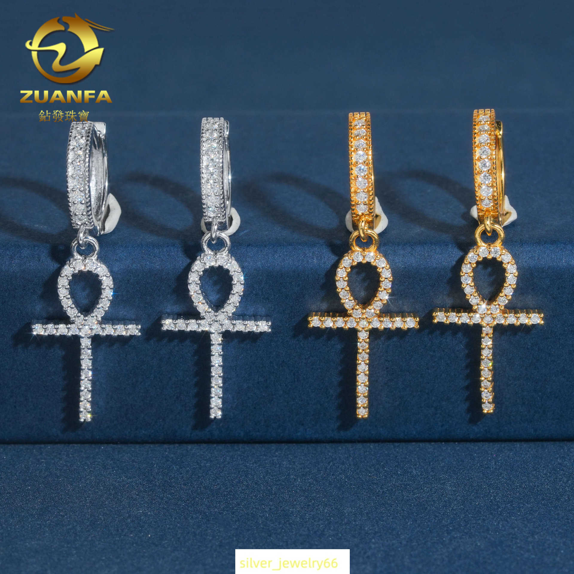 Diamond Hair Jewelry New Mens and Womens Cross Earrings S925 Set with D Color Mozambique Hip Hop Silver Earrings