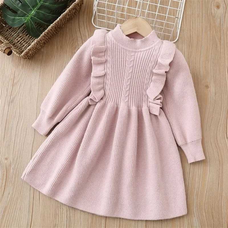 Girls Casual Dresses 2024 Winter New Collection Girls Woolen Dress Sweet Dress Velvet Knitted Solid Color Soft Skirt Z250214