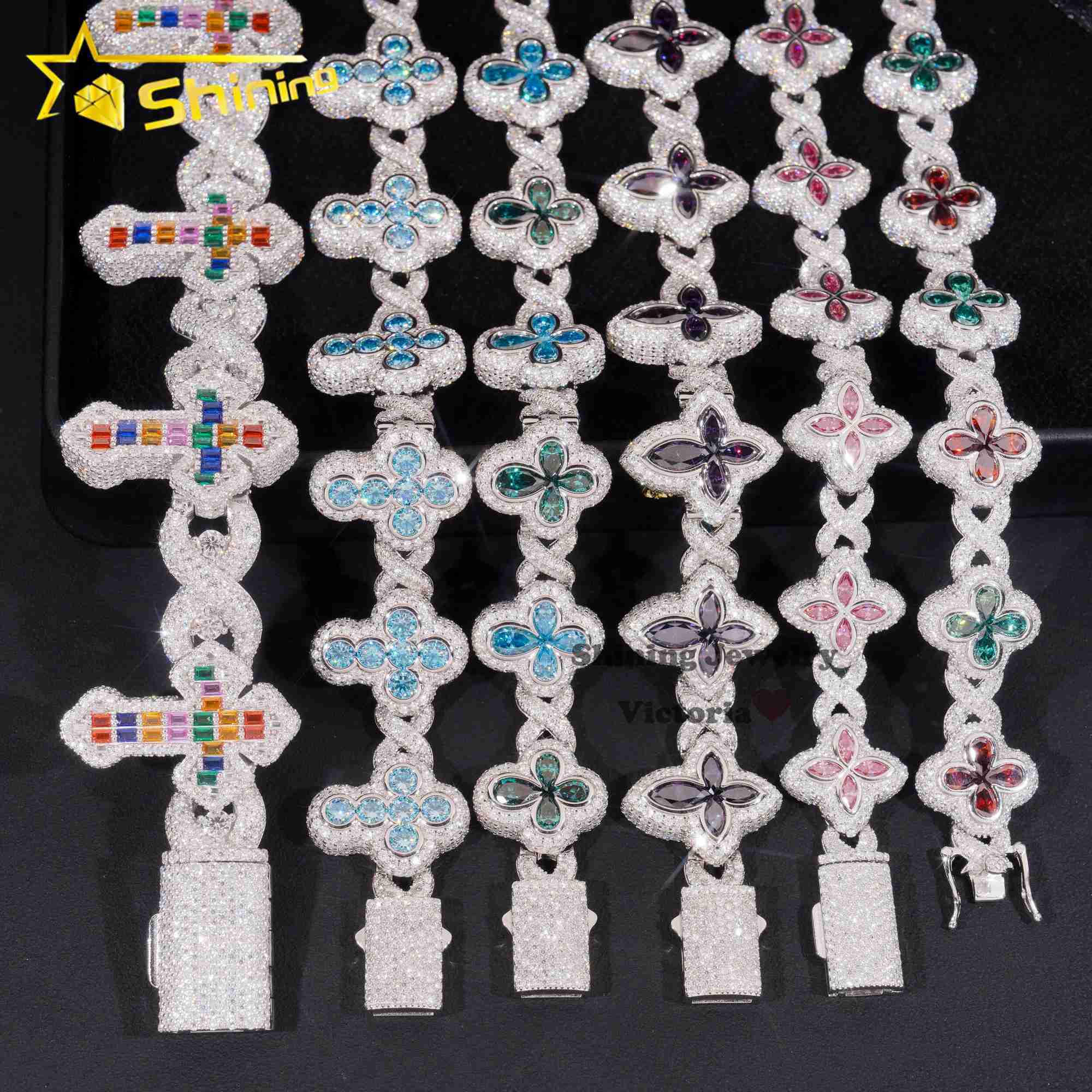 Hot Sale Multiple Options Flower Cross Clover Fancy Infinity Cuban S925 VVS Moissanite Diamond Cuban Link Bracelet Mens Jewelry