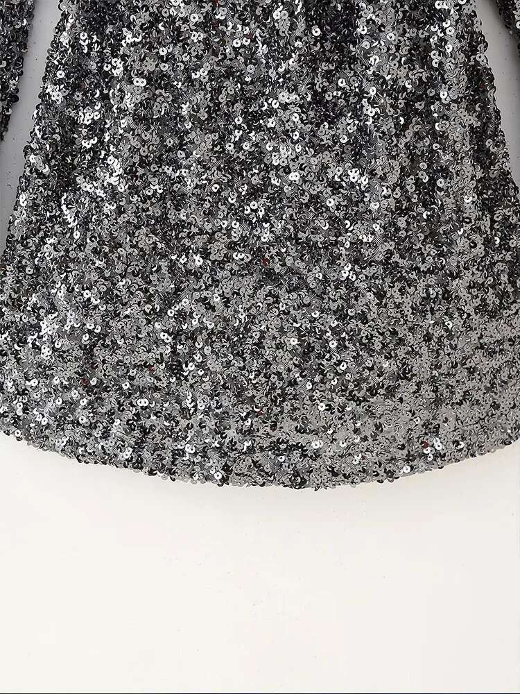 2025 Autumn Winter New Arrivals Women's Collection Sequined Backless Long Sleeve Short Dress