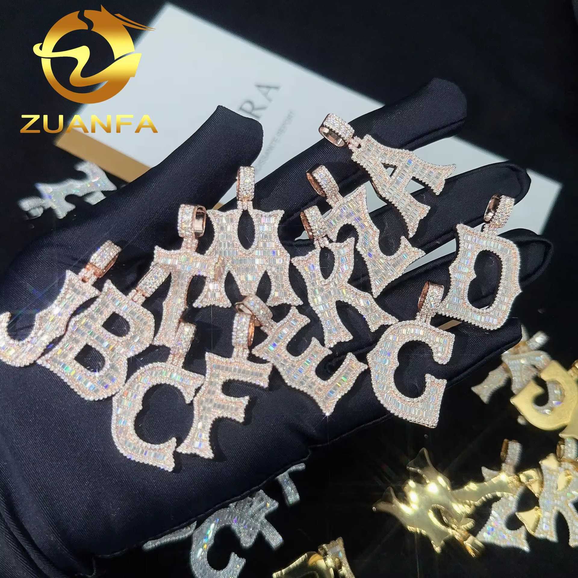 Diamond hair ins personalized hip-hop 24 letter pendant 925 silver inlaid moissanite can pass through 4mm tennis chain