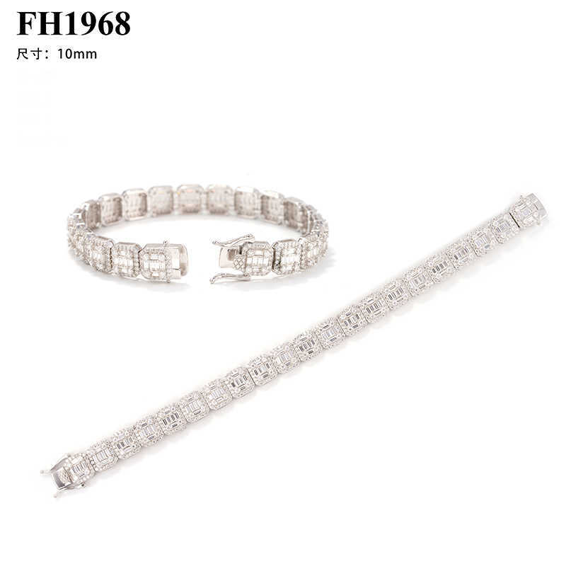 Diamond Hair New 10mm Square Bracelet 925 Silver Moissanite Full Set Trendy Brand Bracelet Accessories