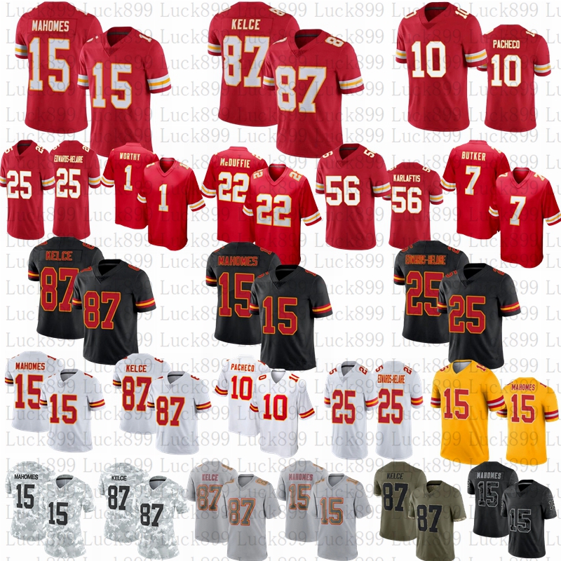 Patrick Mahomes Travis Kelce Isaih Pacheco Football Jersey 95 Chris Jones Harrison Butker Nick Bolton Justyn Kadarius Toney Xavier Worthy