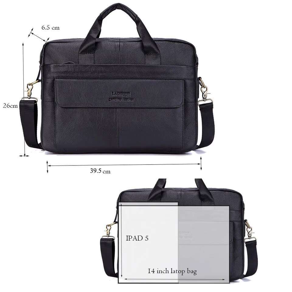 Fashion Briefcase For Men Genuine Leather Handbag Male Large A4 Document Shoulder Bag Men's 15.6 Inch Laptop Messenger Bags Tote