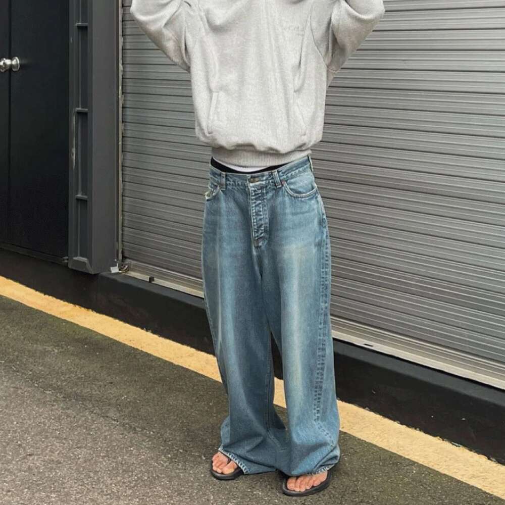 High Street Washed Blue Wide Leg Baggy Jeans For Men And Women Straight Ropa Hombre Y2k Denim Pants Oversized Loose Trousers