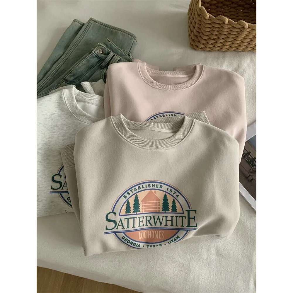 Loose Graphic Sweatshirt Korean Hoodie Women Spring 2025 Printed Round Neck Pullover