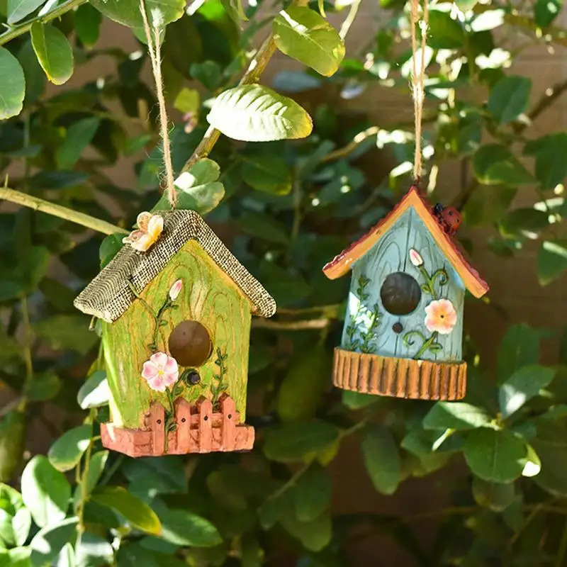 Hangable Bird Houses For Outside Hangable Resin Hand Carved Bird Nest For Outside Sturdy Multifunctional Outdoor Garden Decor 250206