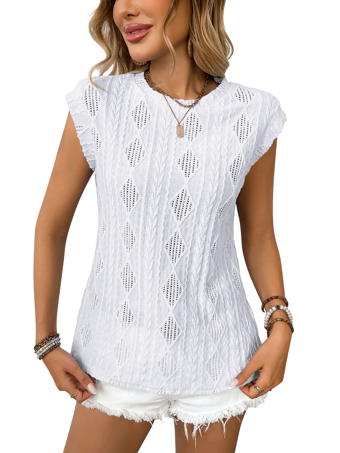 Designer New Women Round Neck Jacquard Short Sleeved Loose T-shirt Vest For Summer 2025