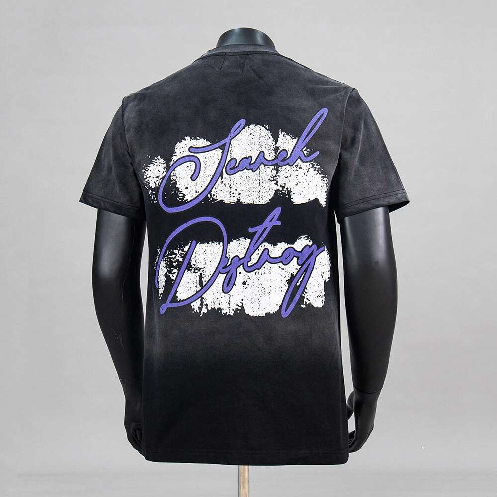 New Summer Hands Letter Print Short Sleeve Tshirts Mens Streetwear Vintage Washed Baggy Cotton Tees Oversized Unisex Loose Tops