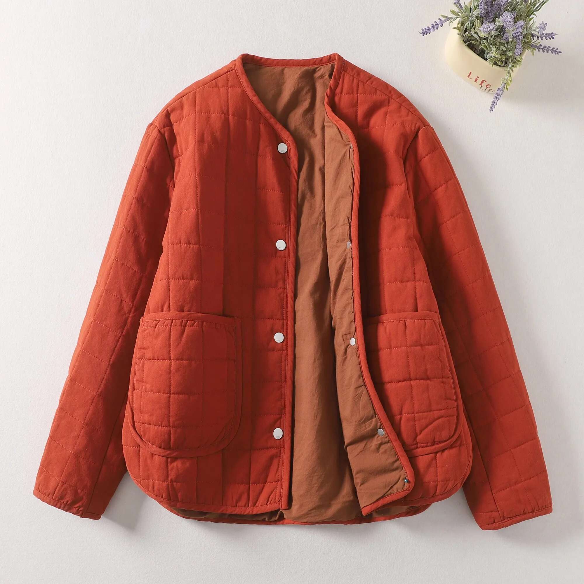 Literary Plaid Parkas 2024 New Winter Age-reduced Women Quilted Jackets Thick Warm Cotton-padded Office Lady Outerwear Coat