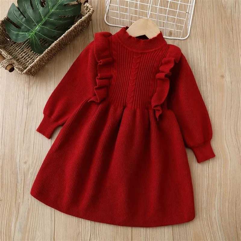 Girls Casual Dresses 2024 Winter New Collection Girls Woolen Dress Sweet Dress Velvet Knitted Solid Color Soft Skirt Z250214
