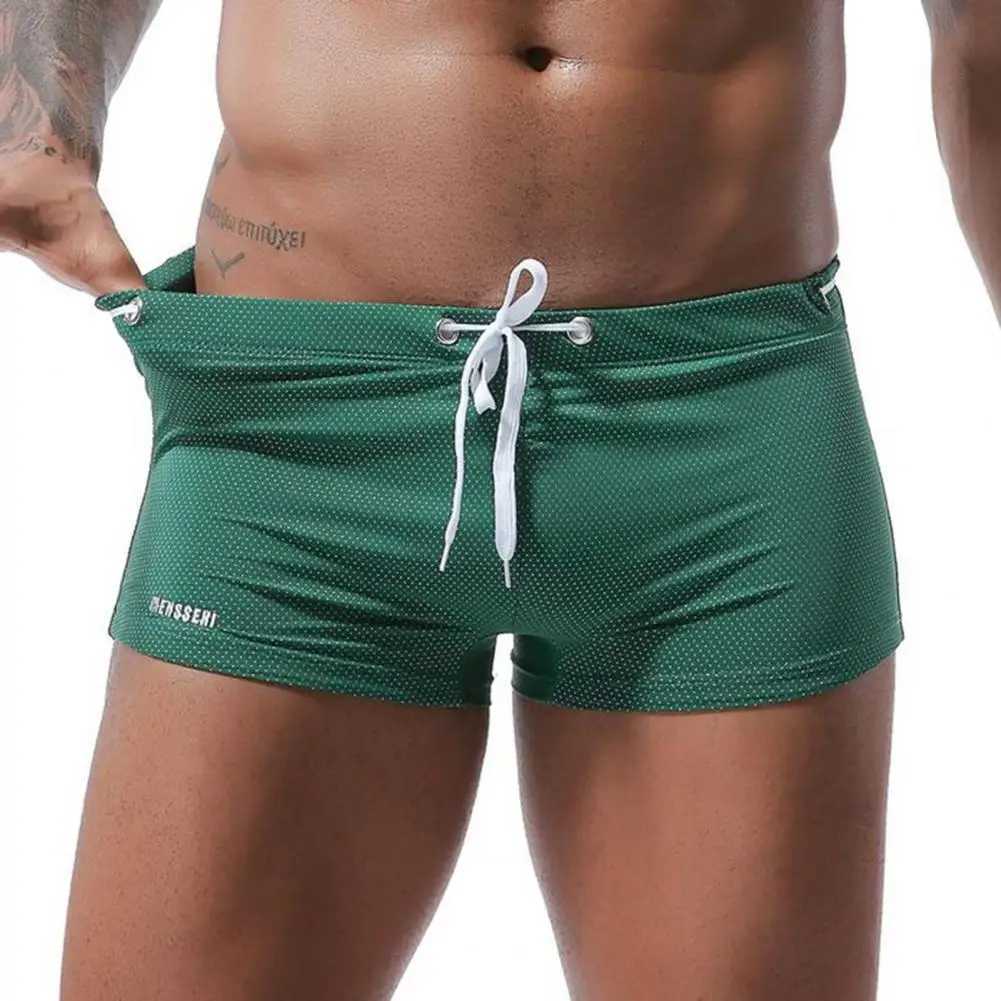 Mens Swimming Trunks Comfortable Swim Shorts Mens Low-rise Solid Color Swim Shorts with Waist Tie Stretch Breathable for Sports W250214