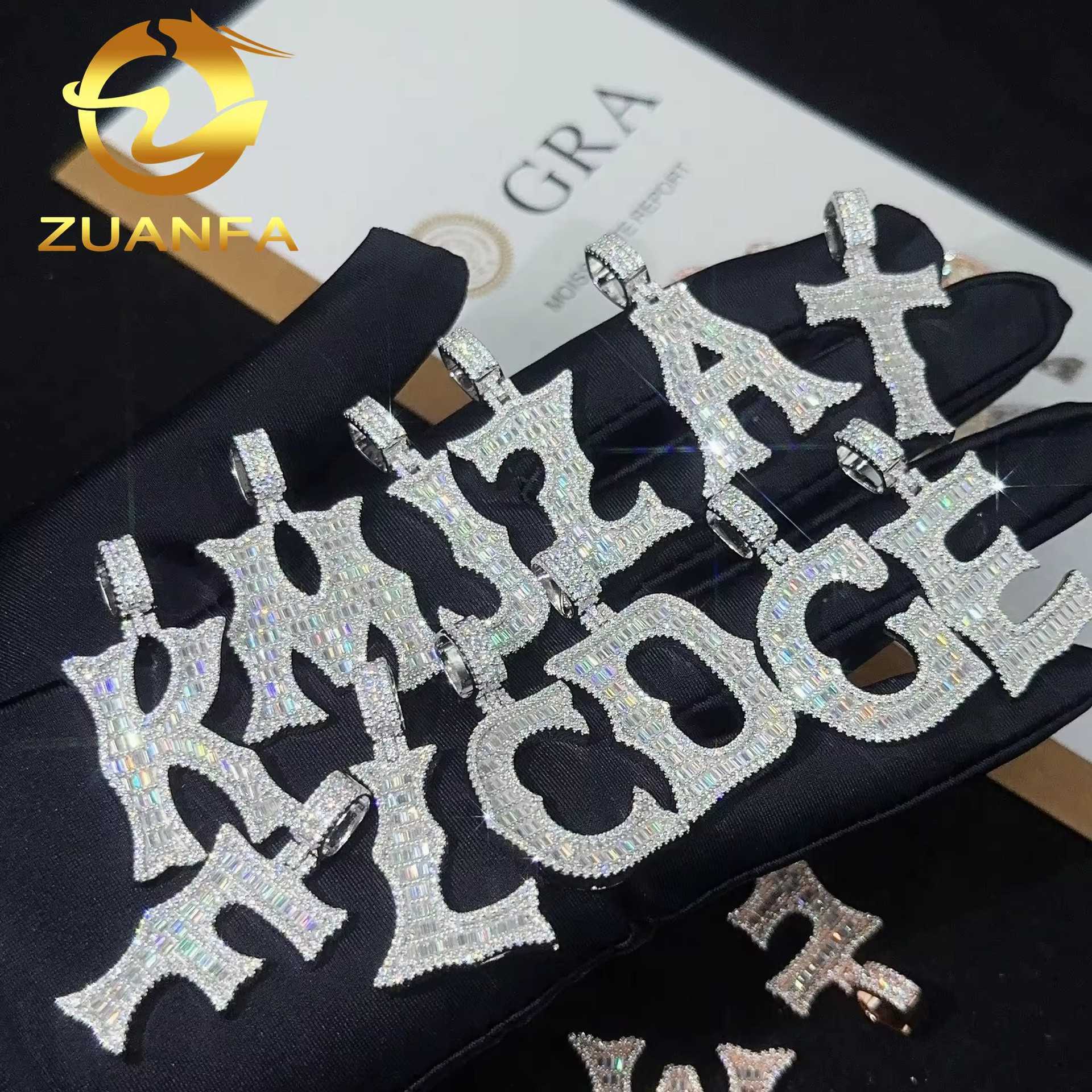 Diamond hair ins personalized hip-hop 24 letter pendant 925 silver inlaid moissanite can pass through 4mm tennis chain