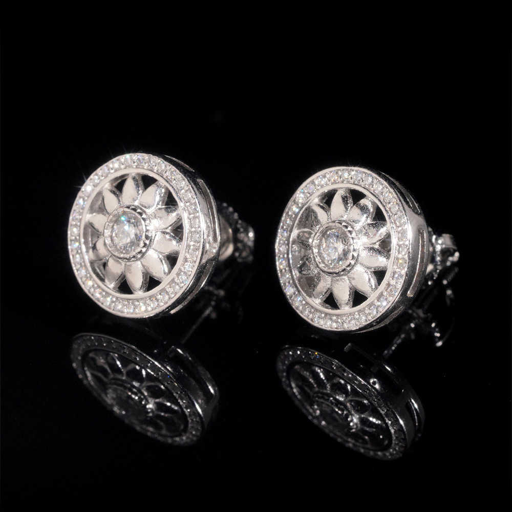 ZUANFA new mens and womens earrings S925 silver inlaid moissani hip-hop round earrings