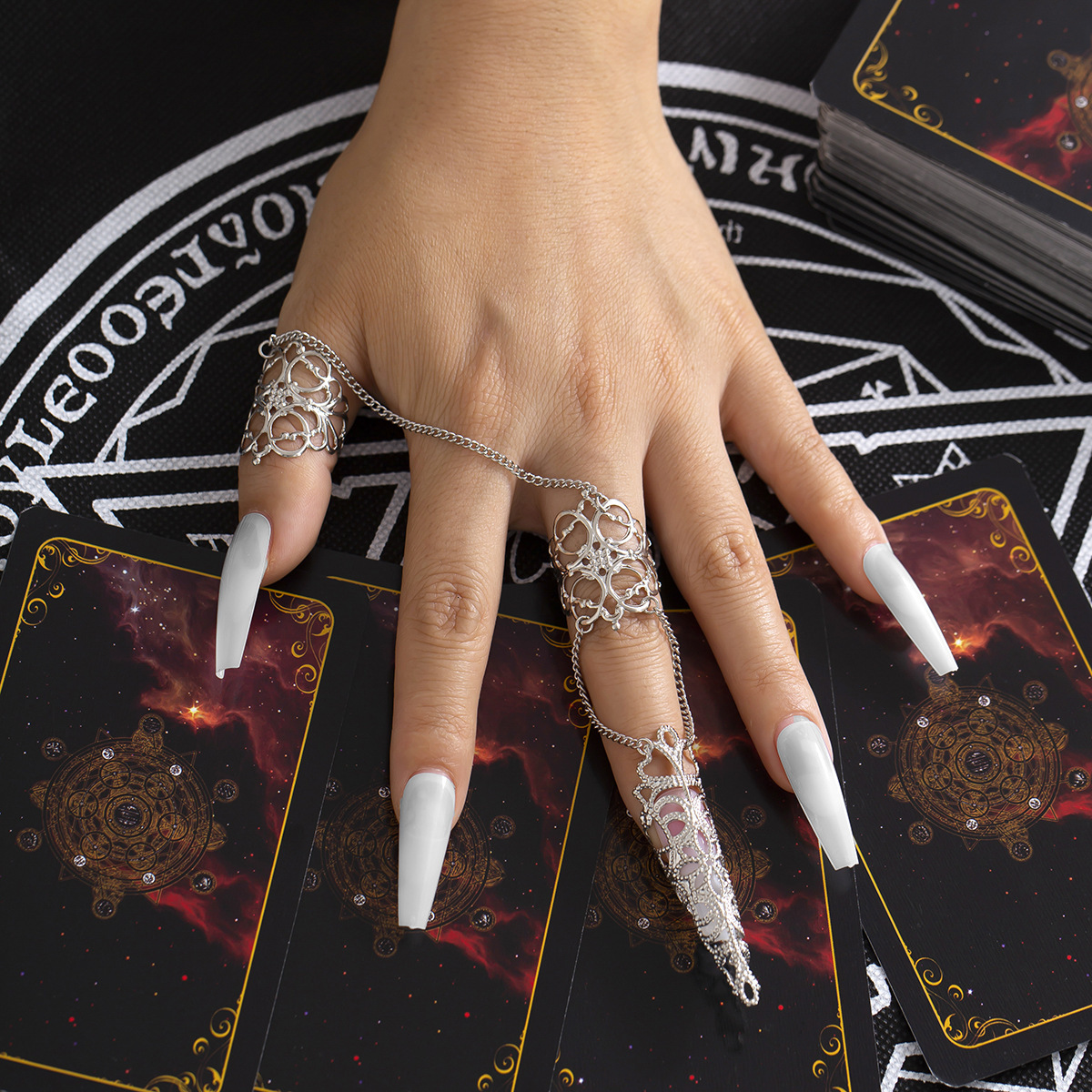women fashion Adornment Gothic hollow conical nail set with finger ring, niche metal tassel ring