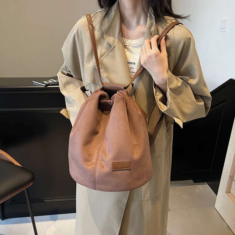 2025 Latest Women Fashion Backpacks Drawstring Bucket Shoulder Bags Soft Suede Large Capacity Rucksack For Travelg Shopping