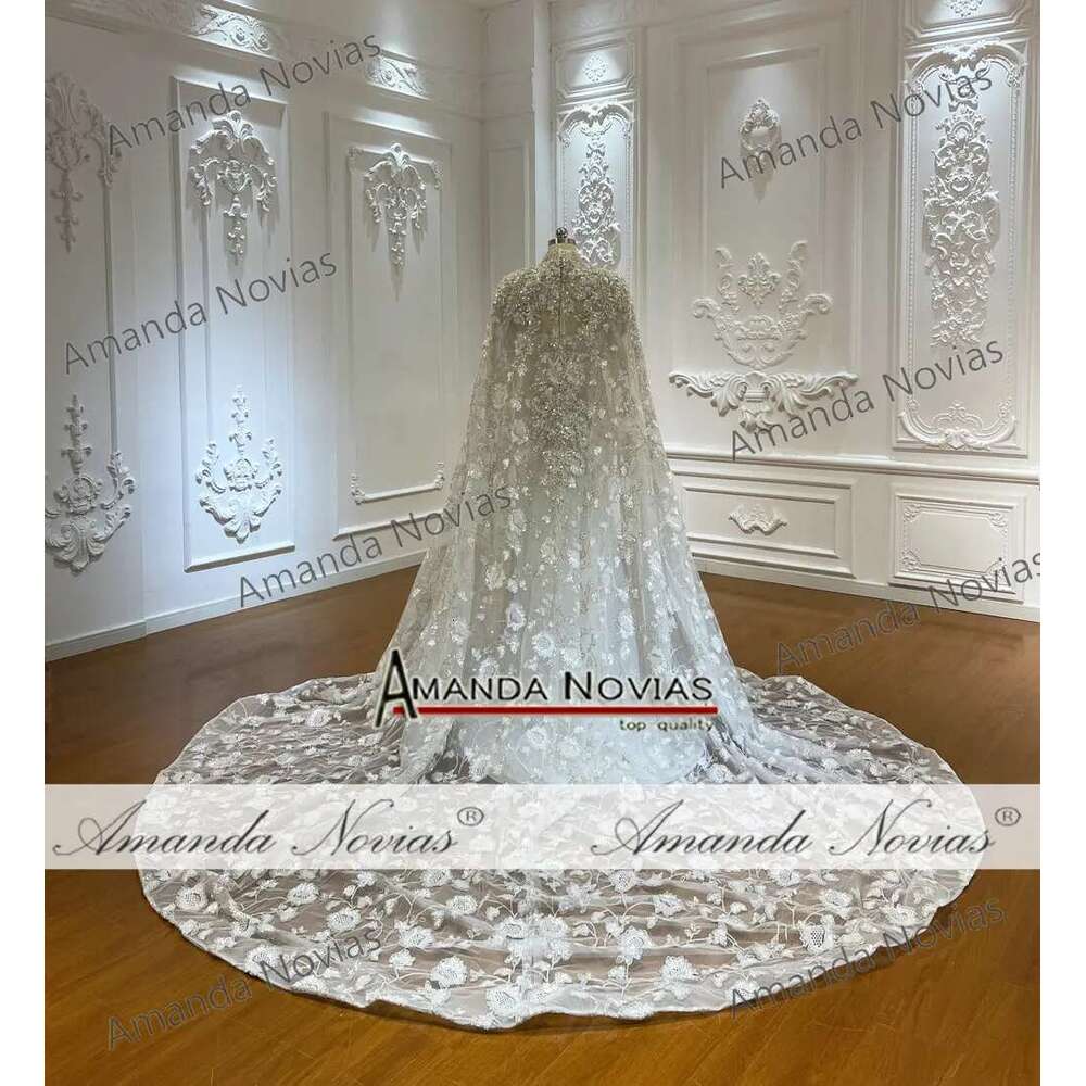 Custom Stylish Long Sleeves High Neck with Detachable Cover Mermaid Bridal Dress