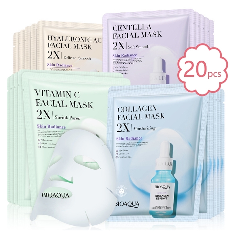 20pcs BIOAQUA Centella Collagen Face Mask VC Moisturizing Refreshing Sheet Masks Hyaluronic Acid Facial Mask Skin Care Products 250213
